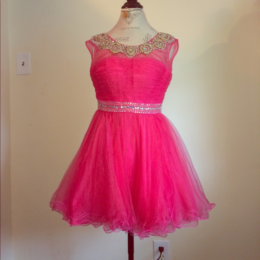 Hot Pink Jewel Detailed Formal Dress